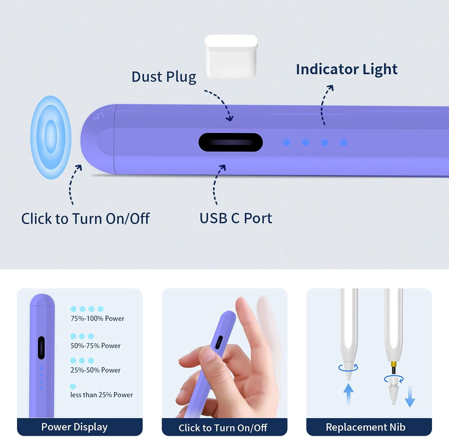 LÁPIZ STYLUS DZJHDG PARA IPAD 2018-2026 CARGA RÁPIDA Y RECHAZO DE PALMA - 3