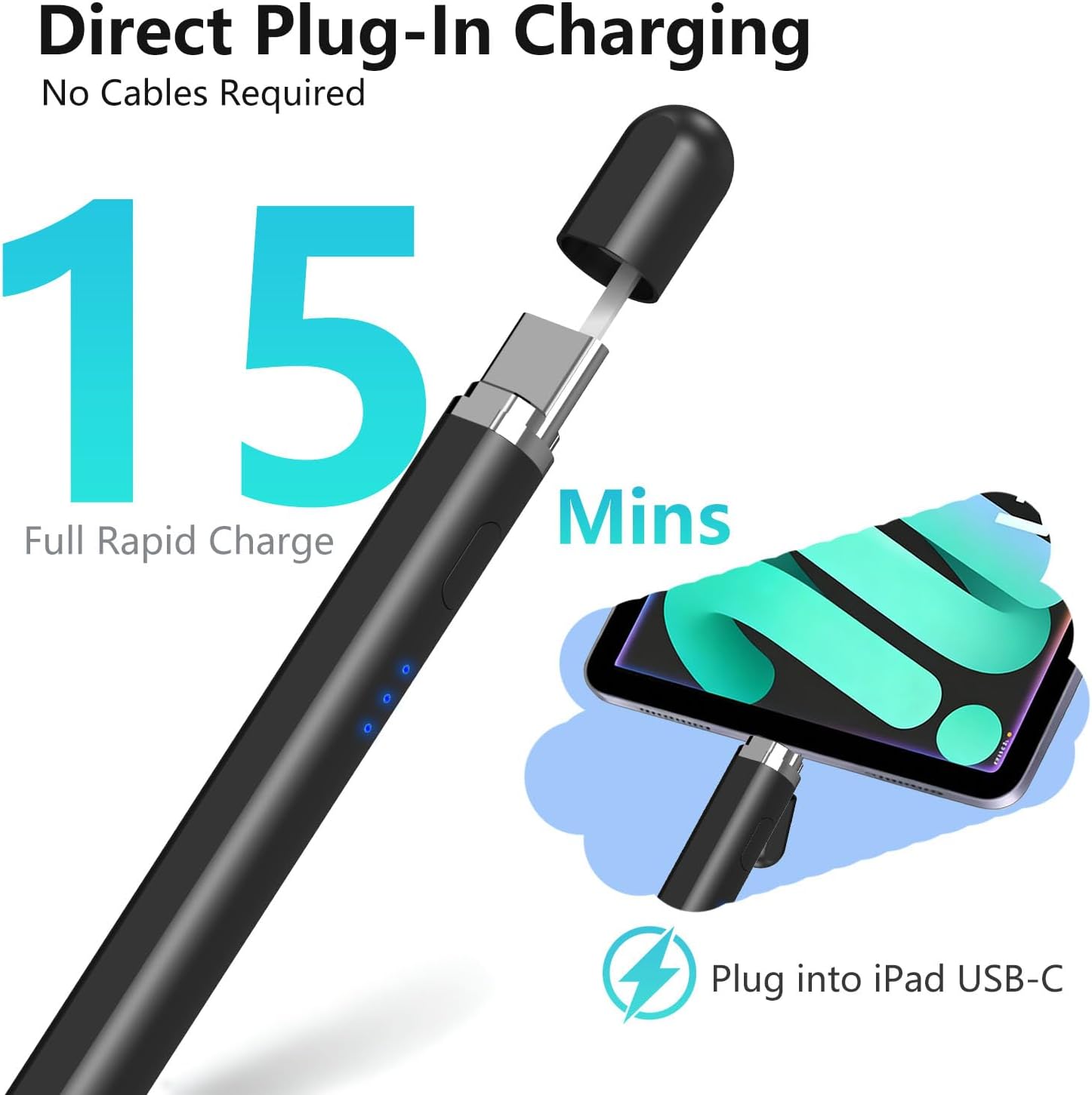 STYLUS PARA IPAD XPENCIFAN 2018-2026 CARGA INALÁMBRICA NEGRO - 3