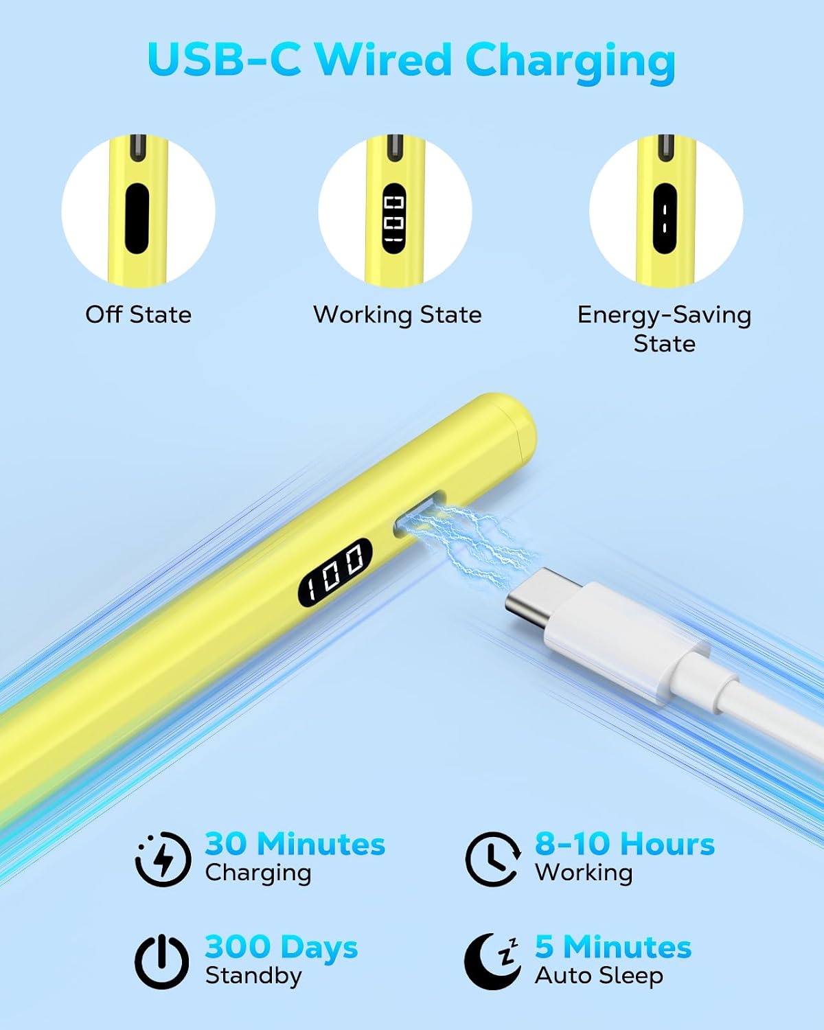 LÁPIZ STYLUS MOKO PARA IPAD 2018-2026 CON CARGA USB-C Y PANTALLA LED - 5