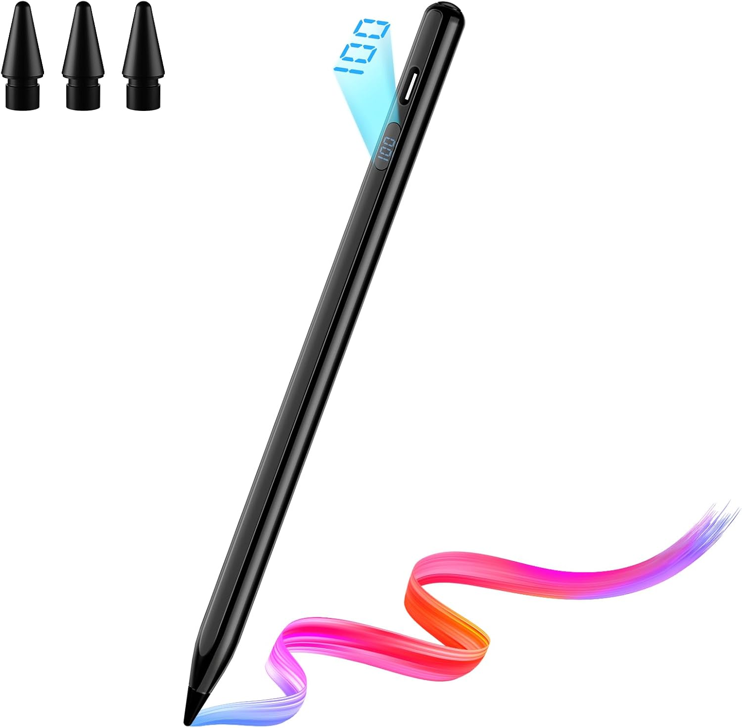 LÁPIZ PARA IPAD A-PCE PENCIL 2018-2026 CARGA RÁPIDA CON PANTALLA LED NEGRO - 1