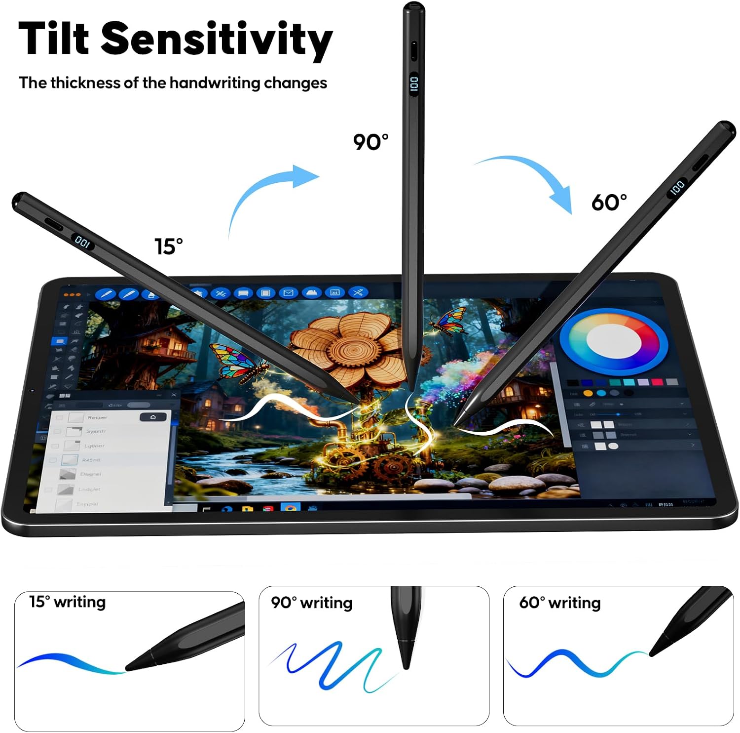 LÁPIZ PARA IPAD A-PCE PENCIL 2018-2026 CARGA RÁPIDA CON PANTALLA LED NEGRO - 5