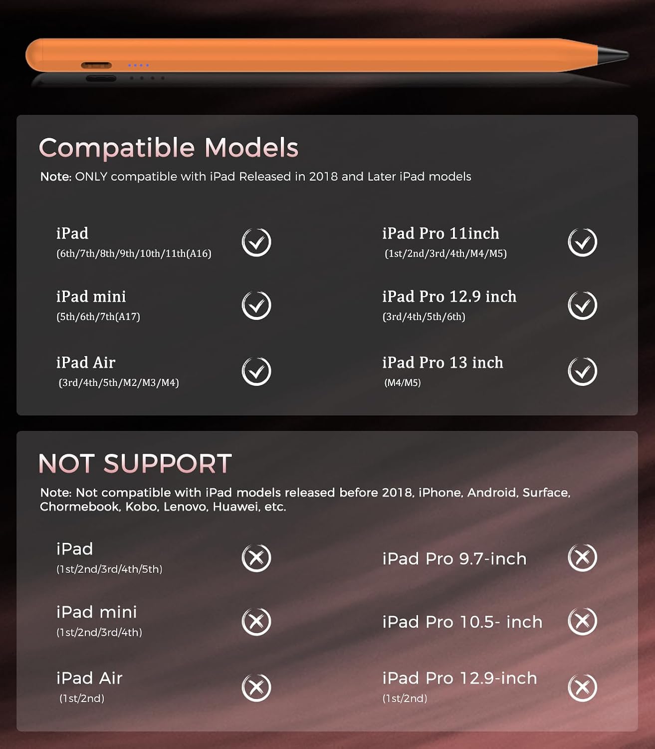 LÁPIZ TÁCTIL CMARS PARA APPLE IPAD A16 2018-2026 CARGA RÁPIDA - 2