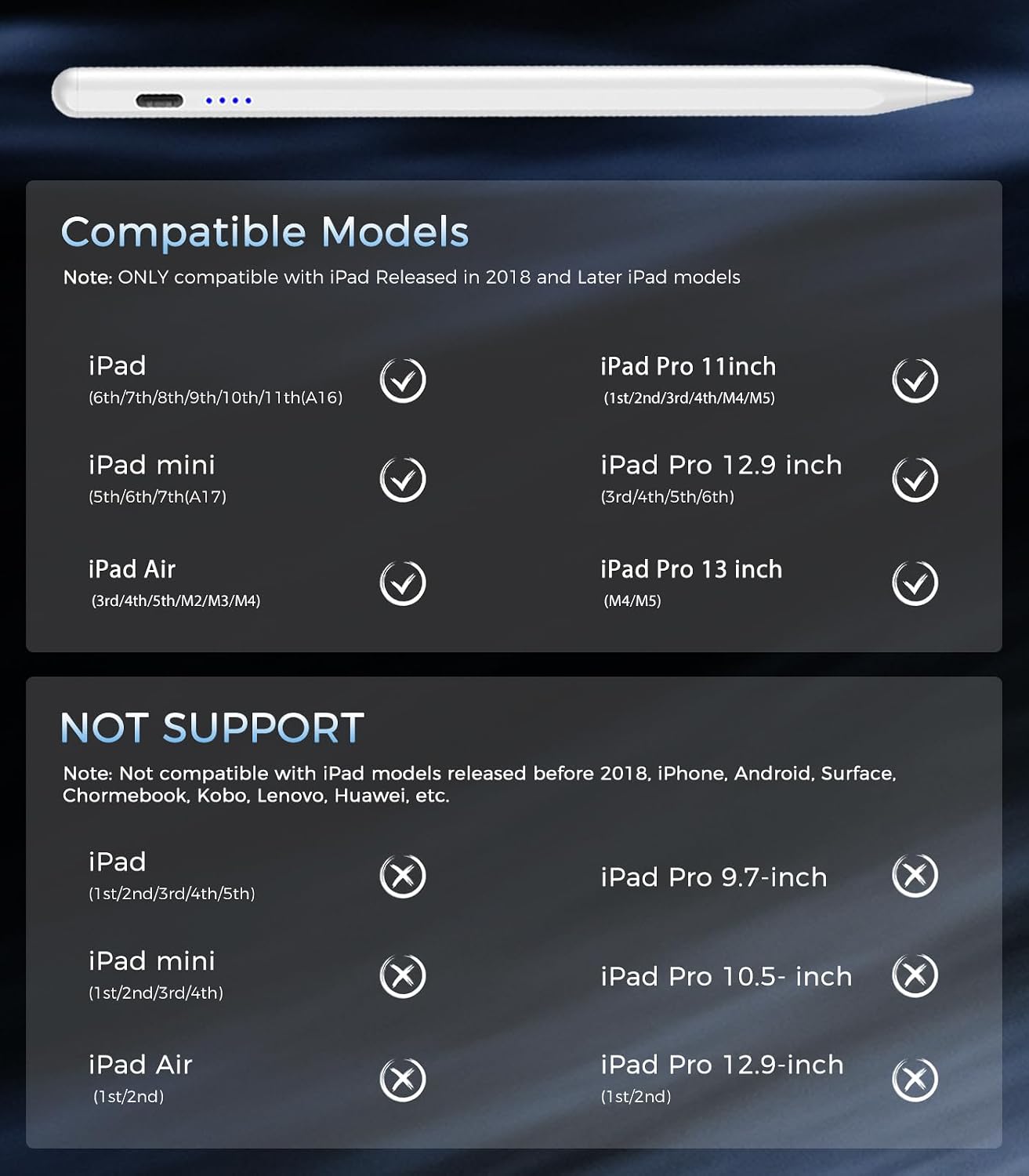 LÁPIZ TÁCTIL CMARS PARA APPLE IPAD A16 2018-2026 CARGA RÁPIDA - 2