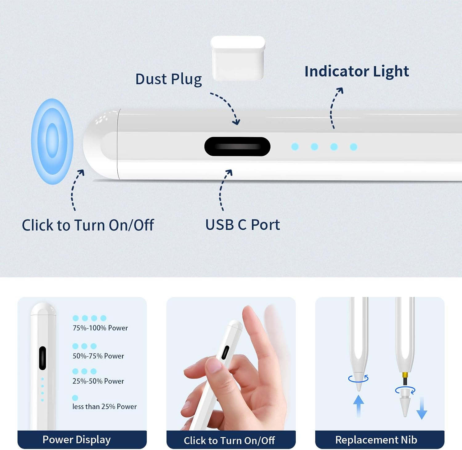 LÁPIZ STYLUS DZJHDG PARA IPAD 2018-2026 BLANCO - 3