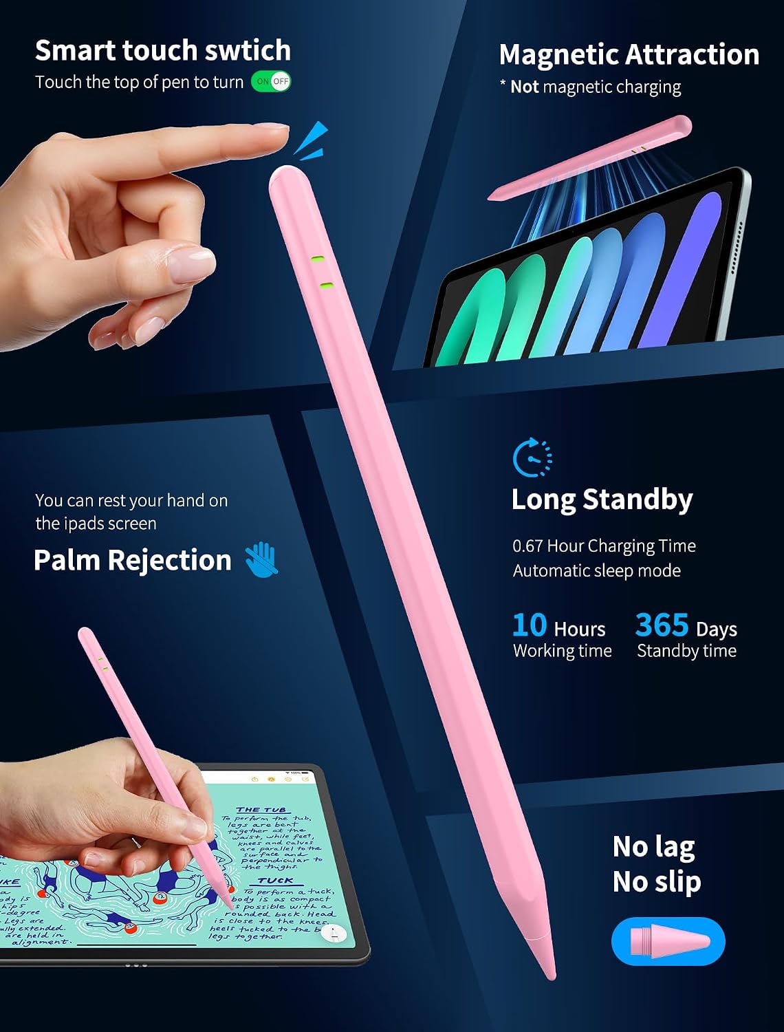 LÁPIZ STYLUS PARA IPAD AYNSRTN A16/11/10/9/8/7/6 GENERACIÓN ROSA - 3