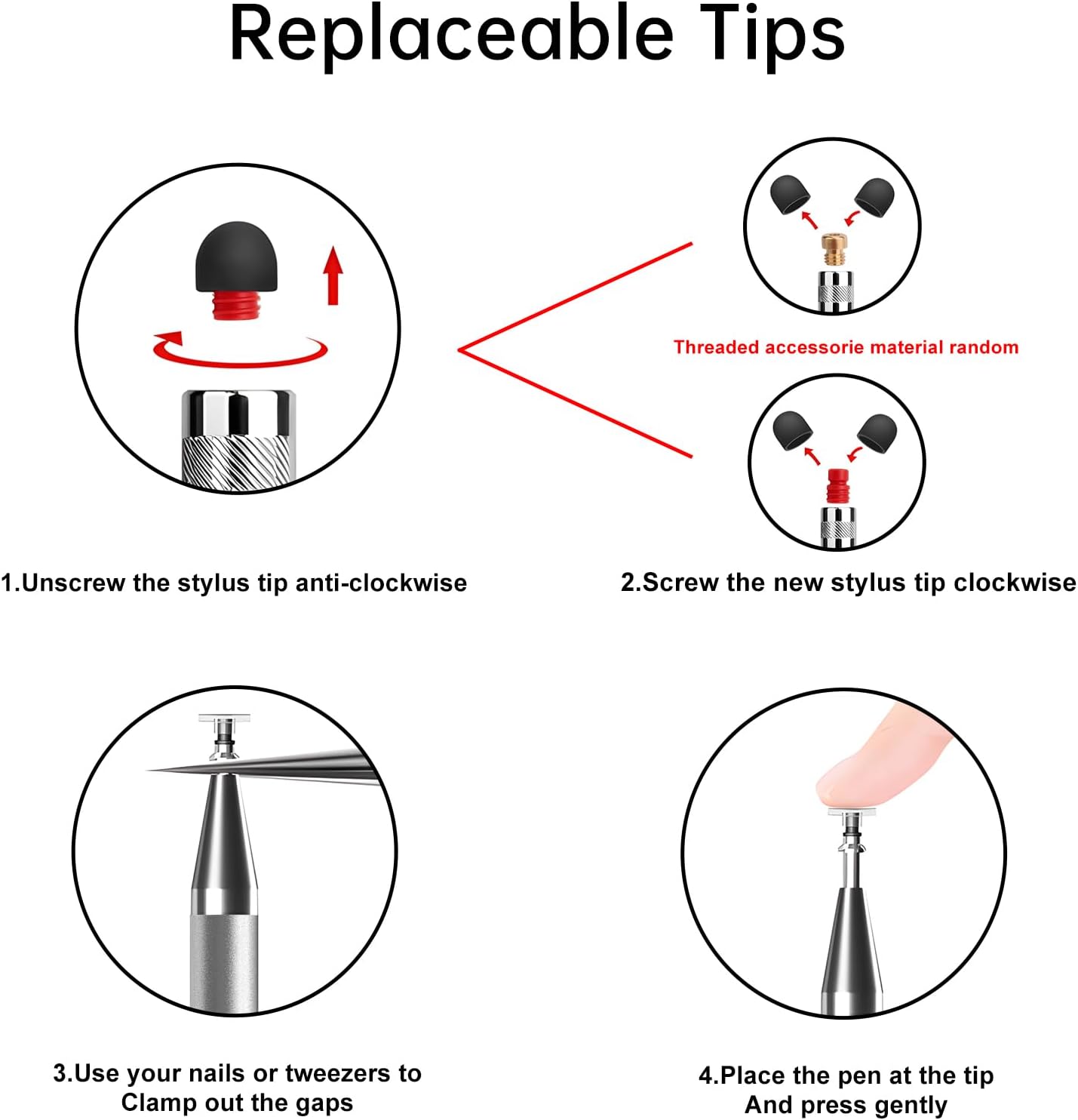 LÁPIZ TÁCTIL BOPOMOFO STYLUS 5 UNIDADES PLATEADO 2 EN 1 - 5