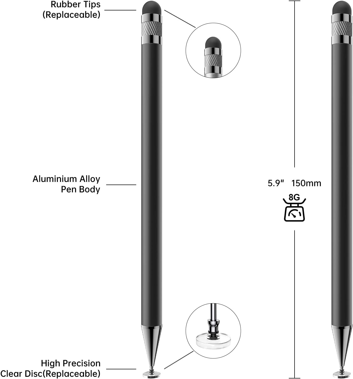 LÁPIZ TÁCTIL BOPOMOFO STYLUS 2 EN 1 NEGRO 5 UNIDADES - 2