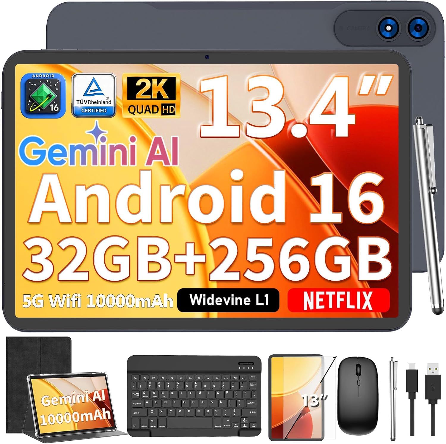 TABLET 13 PULGADAS QDDQ 2026 GEMINI AI ANDROID 16 CON TECLADO Y ESTUCHE NEGRO - 1