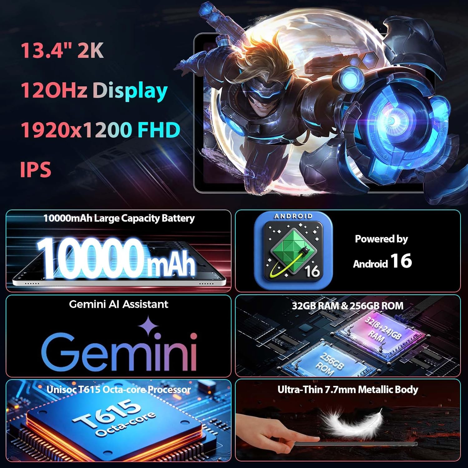 TABLET 13 PULGADAS QDDQ 2026 GEMINI AI ANDROID 16 CON TECLADO Y ESTUCHE NEGRO - 2