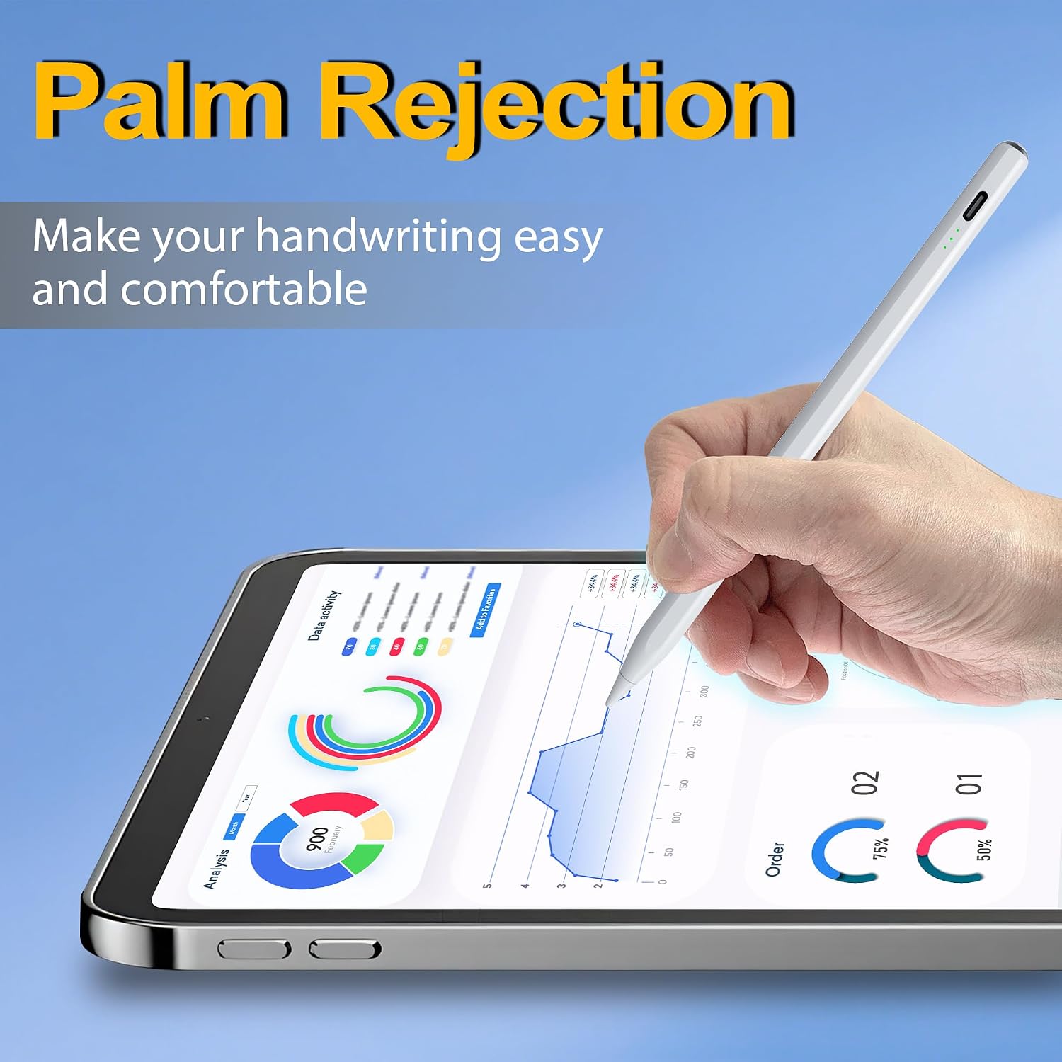 LÁPIZ STYLUS XIRON PARA IPAD 2018-2026 CARGA RÁPIDA 15 MIN SENSIBILIDAD INCLINACIÓN PLATA-BLANCO - 5