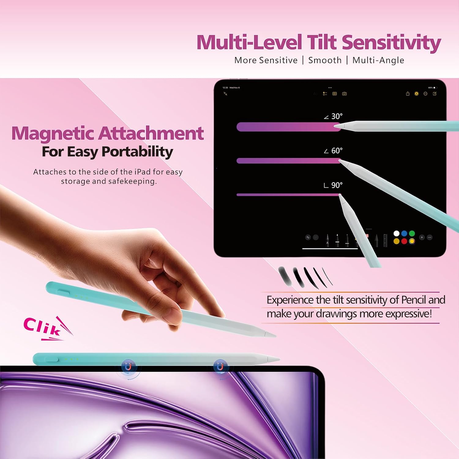 LÁPIZ STYLUS PARA IPAD MILIKILO COMPATIBLE 2018-2025 CON CARGA RÁPIDA Y SENSIBILIDAD AL ÁNGULO - 5