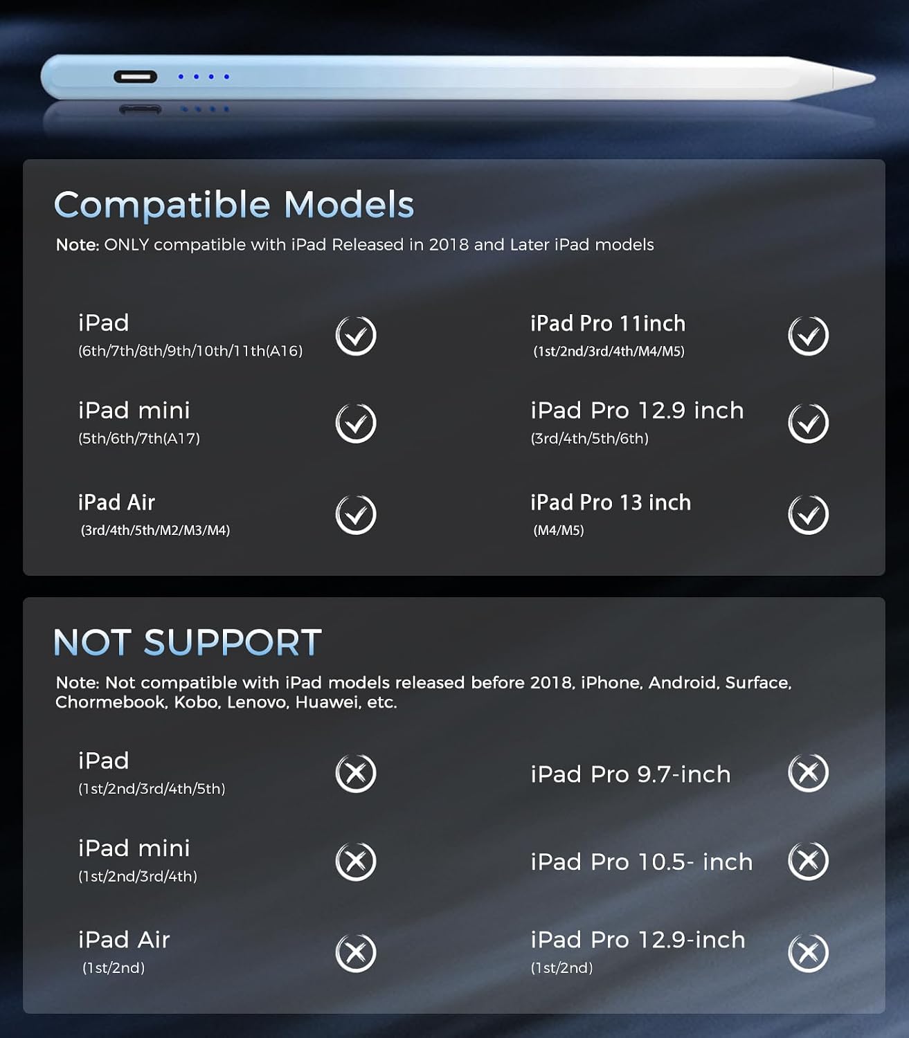 LÁPIZ TÁCTIL CMARS PARA APPLE IPAD A16 2018-2026 CARGA RÁPIDA - 2