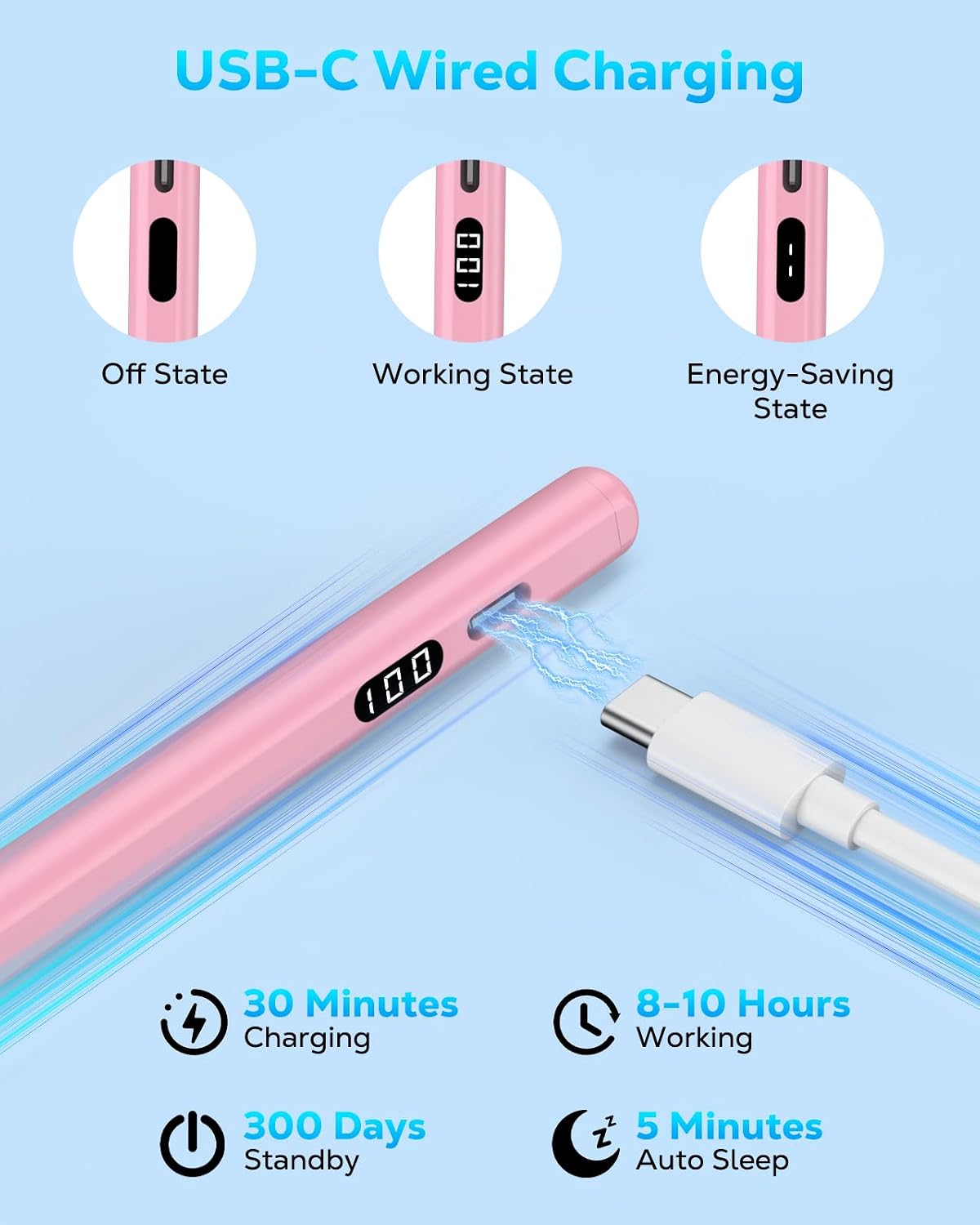 LÁPIZ STYLUS MOKO PARA IPAD 2018-2026 CON CARGA USB-C Y PANTALLA LED - 5