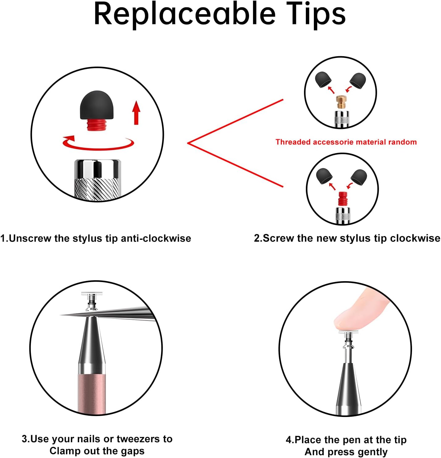 LÁPIZ TÁCTIL BOPOMOFO STYLUS 5 UNIDADES ROSE GOLD 2 EN 1 - 5