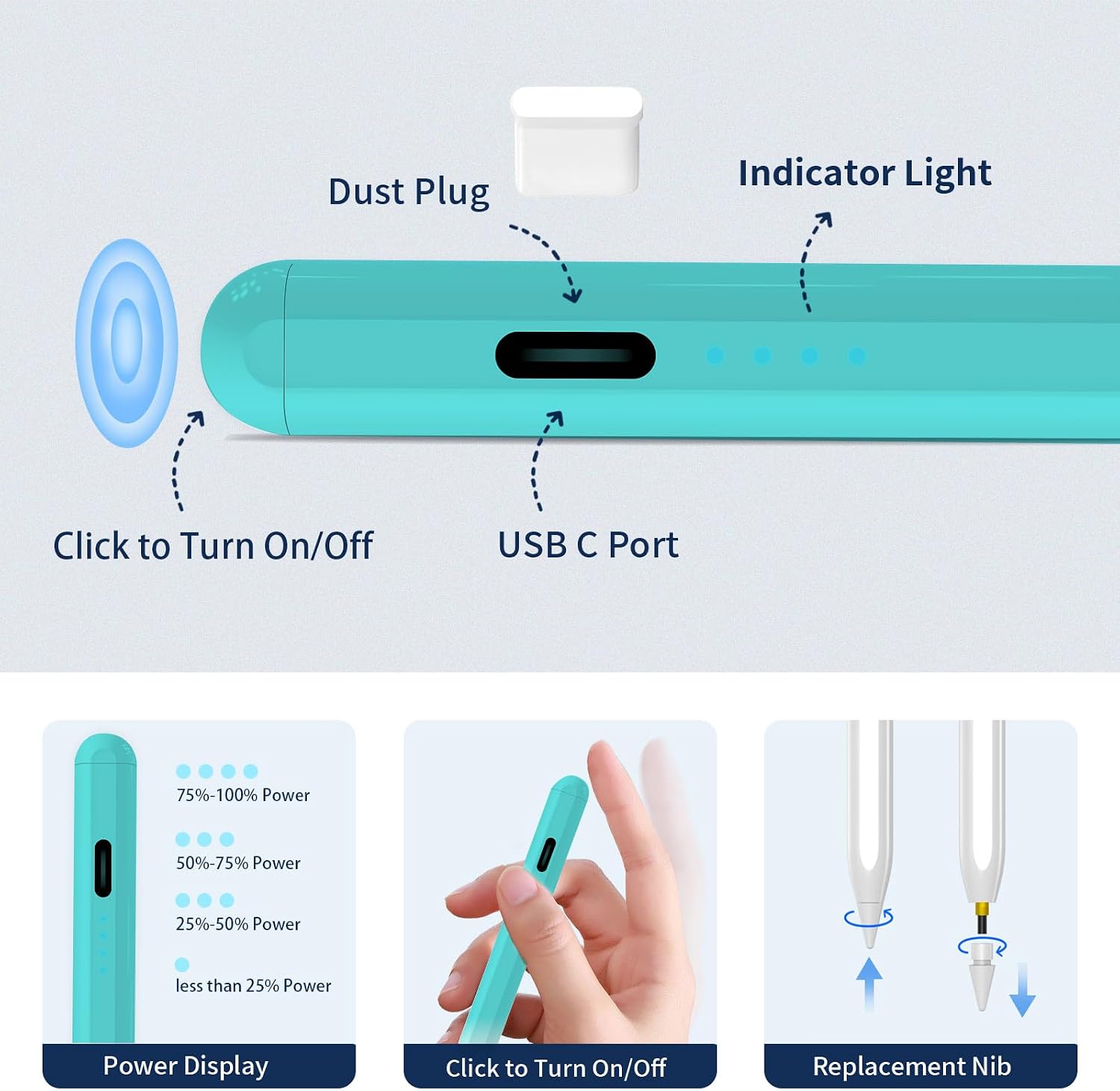 LÁPIZ STYLUS DZJHDG PARA IPAD 2018-2026 CARGA RÁPIDA Y RECHAZO DE PALMA - 3