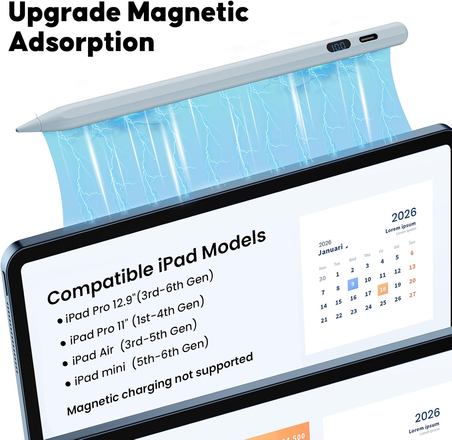LÁPIZ PARA IPAD A-PCE 2018-2026 CARGA RÁPIDA CON PANTALLA LED AZUL - 4