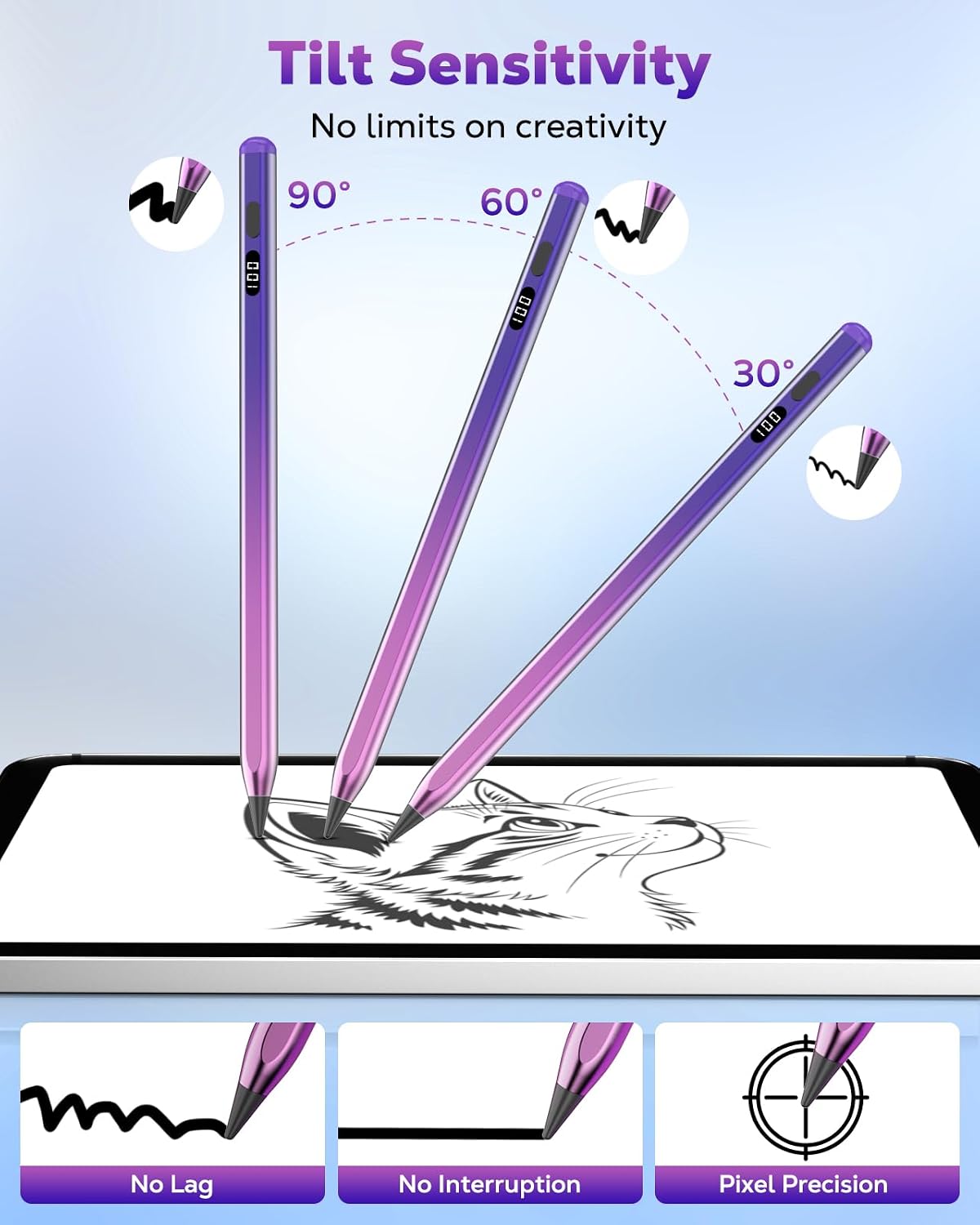 LÁPIZ STYLUS MOKO PARA IPAD 2018-2026 CON CARGA USB-C Y PANTALLA LED - 3