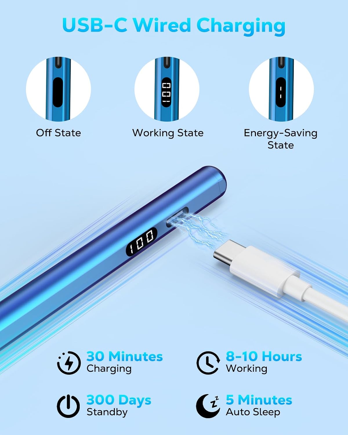 LÁPIZ STYLUS MOKO PARA IPAD 2018-2026 CON CARGA USB-C Y PANTALLA LED - 5