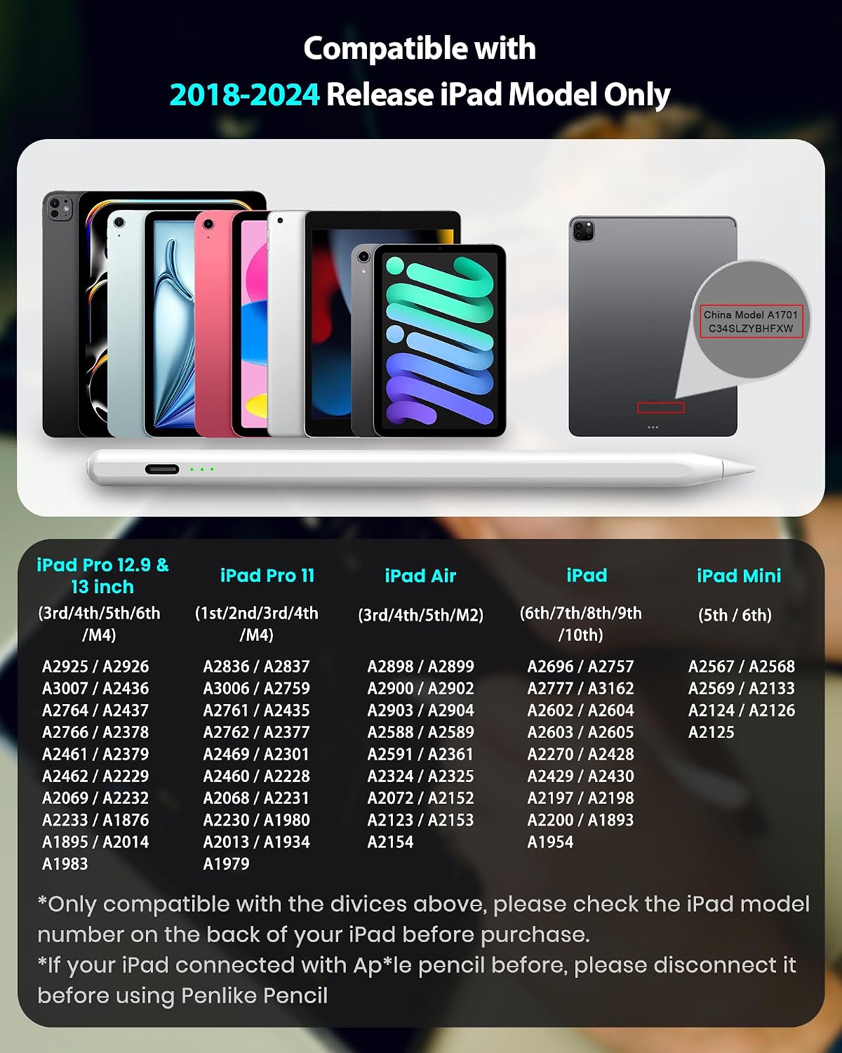LÁPIZ TÁCTIL PENLIKE PENCIL PARA APPLE IPAD 2018-2026 CARGA RÁPIDA - 2