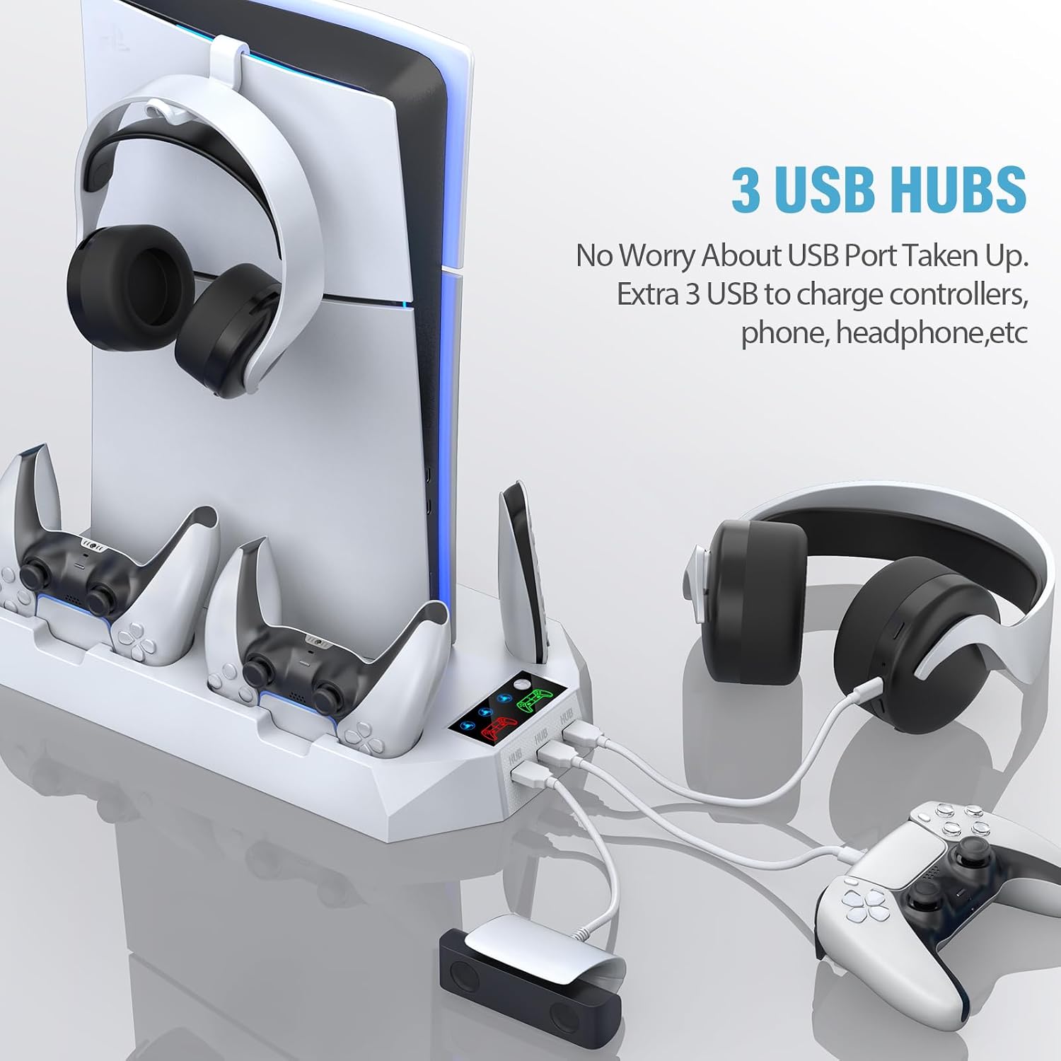 BASE DE ENFRIAMIENTO Y SOPORTE CON CARGADOR PARA CONTROLES CYKOARMOR PS5 SLIM Y ESTÁNDAR - 5