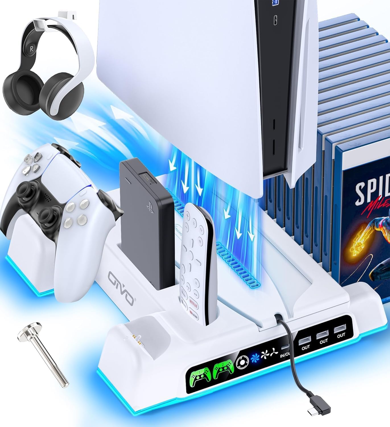 BASE CON VENTILADOR Y ESTACIÓN DE CARGA PARA PS5 OIVO CON 3 NIVELES DE VENTILACIÓN Y PUERTOS USB - 1