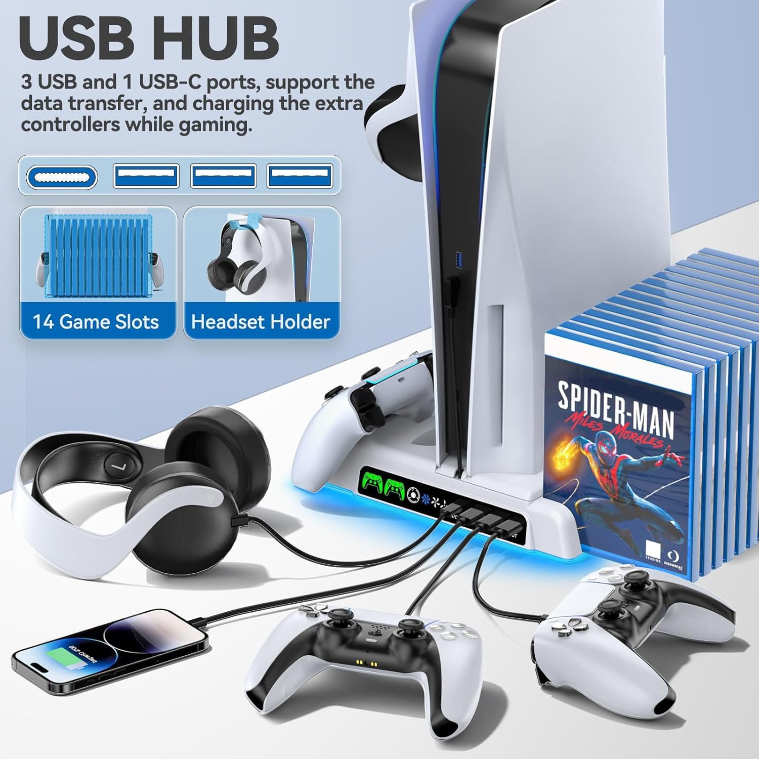 BASE CON VENTILADOR Y ESTACIÓN DE CARGA PARA PS5 OIVO CON 3 NIVELES DE VENTILACIÓN Y PUERTOS USB - 5