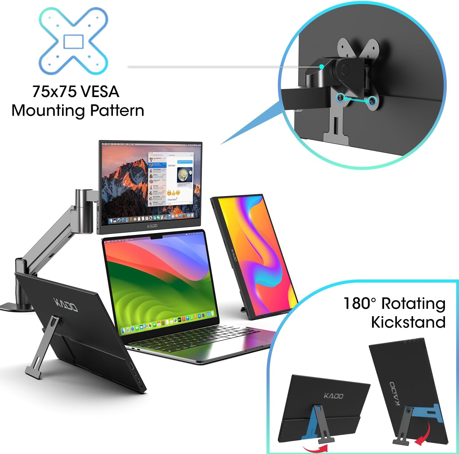 MONITOR PORTÁTIL KADO K16 15.6 PULGADAS FULL HD IPS USB-C HDMI 2 UNIDADES - 4