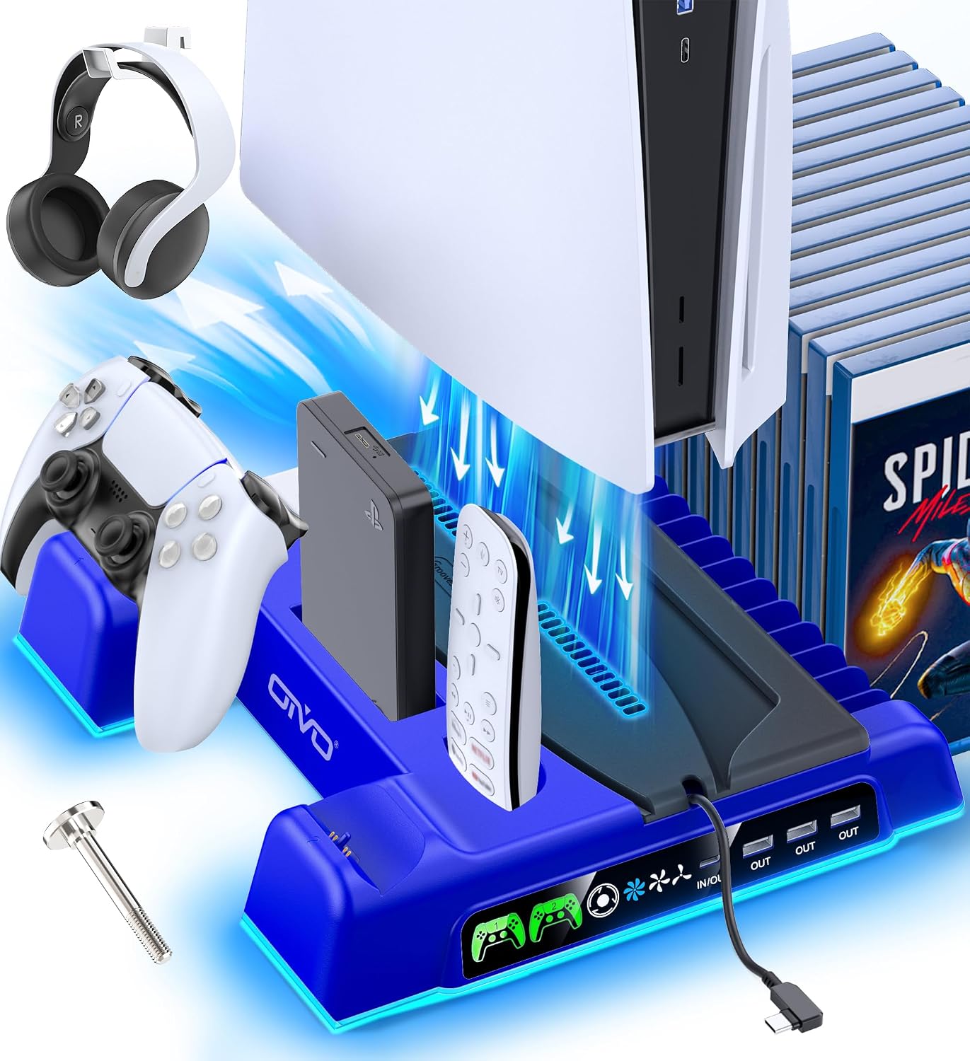 BASE Y ESTACIÓN DE ENFRIAMIENTO CON CARGADOR LED PARA PS5/SLIM/PRO OIVO AZUL - 1