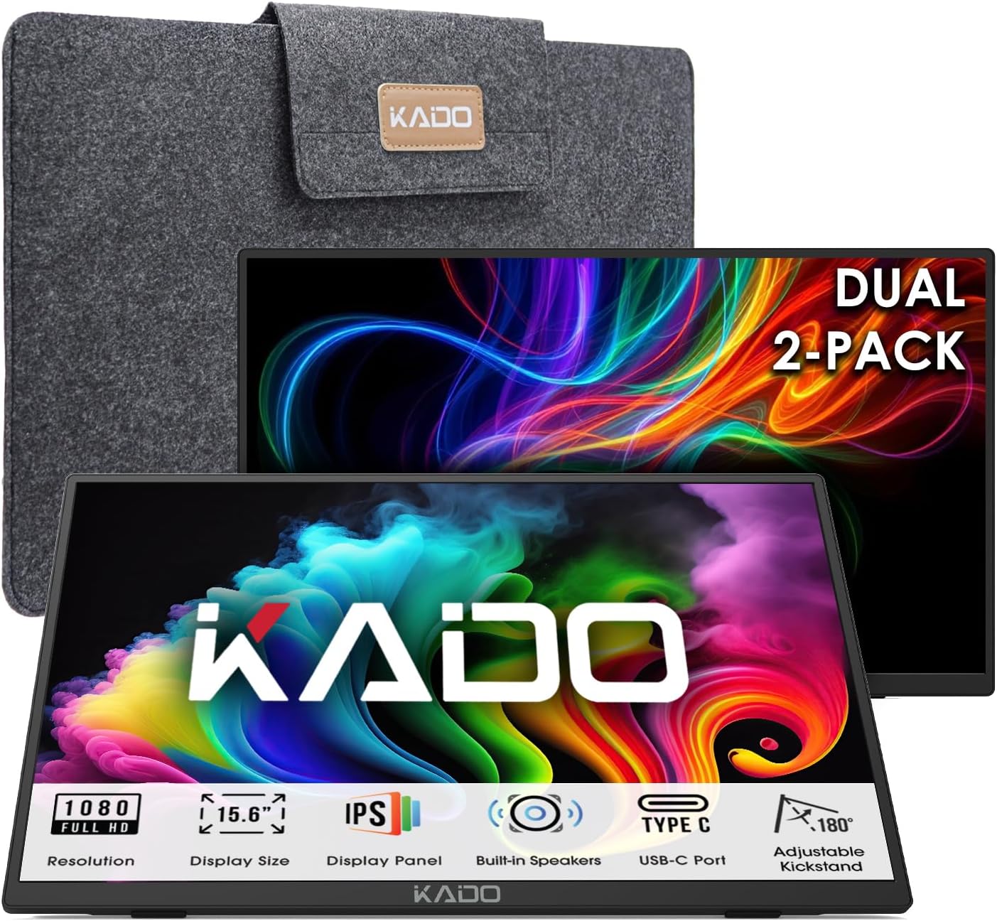 MONITOR KADO 2-PACK 15.6 PULGADAS FULL HD IPS CON USB-C Y HDMI - 1
