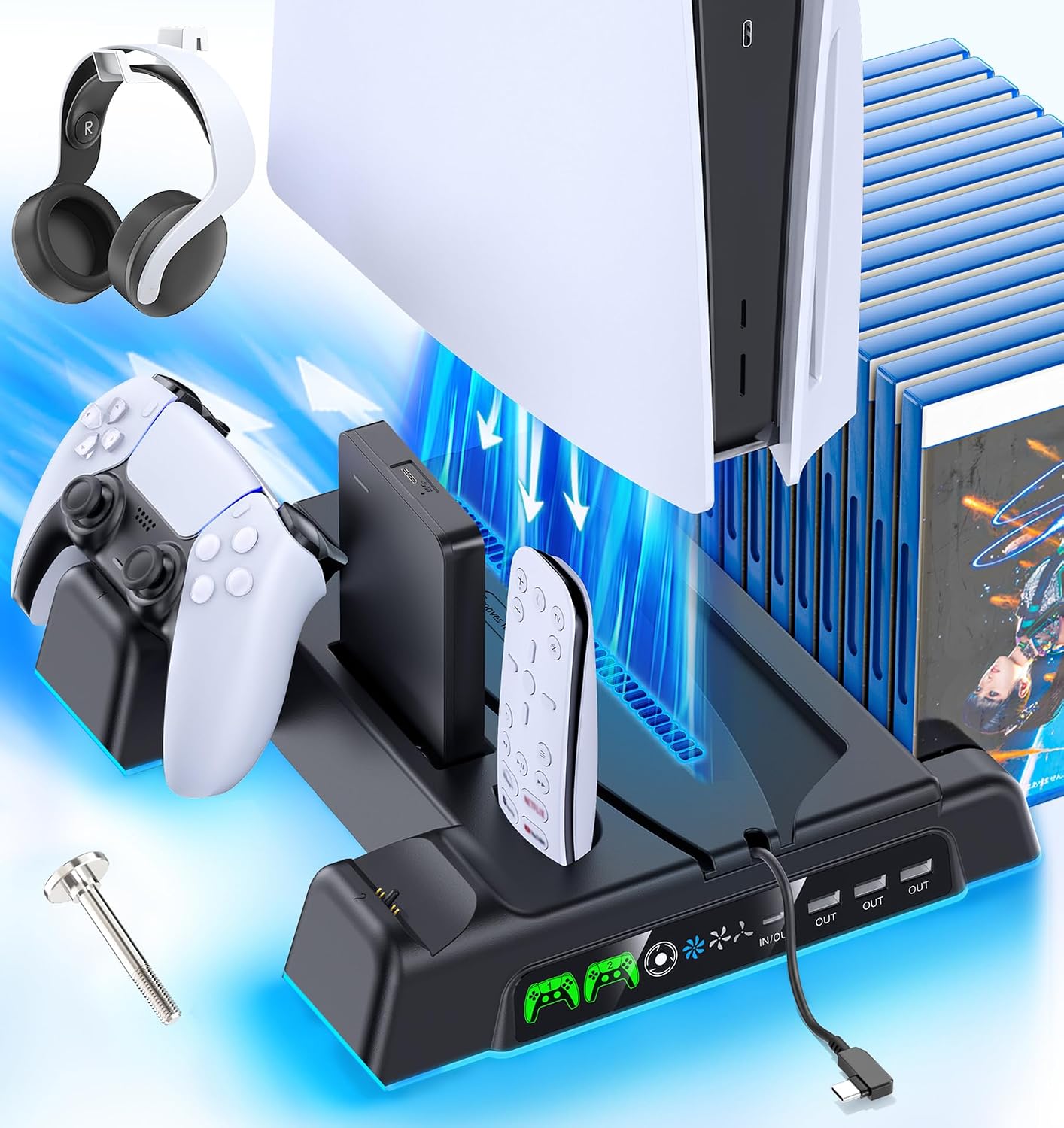 BASE Y ESTACIÓN DE ENFRIAMIENTO Y CARGA PARA PS5/SLIM/PRO OIVO NEGRA - 1