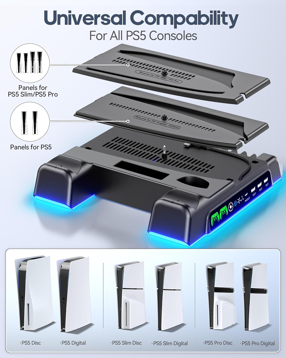 BASE Y ESTACIÓN DE ENFRIAMIENTO Y CARGA PARA PS5/SLIM/PRO OIVO NEGRA - 2