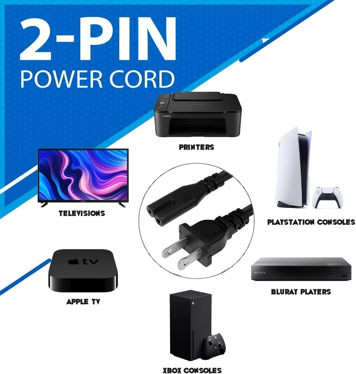 CABLE DE ALIMENTACIÓN UNIVERSAL LORDTRONICS 20FT 2 CLAVIJAS C7 PARA PS4 PS5 XBOX TV MONITOR - 2
