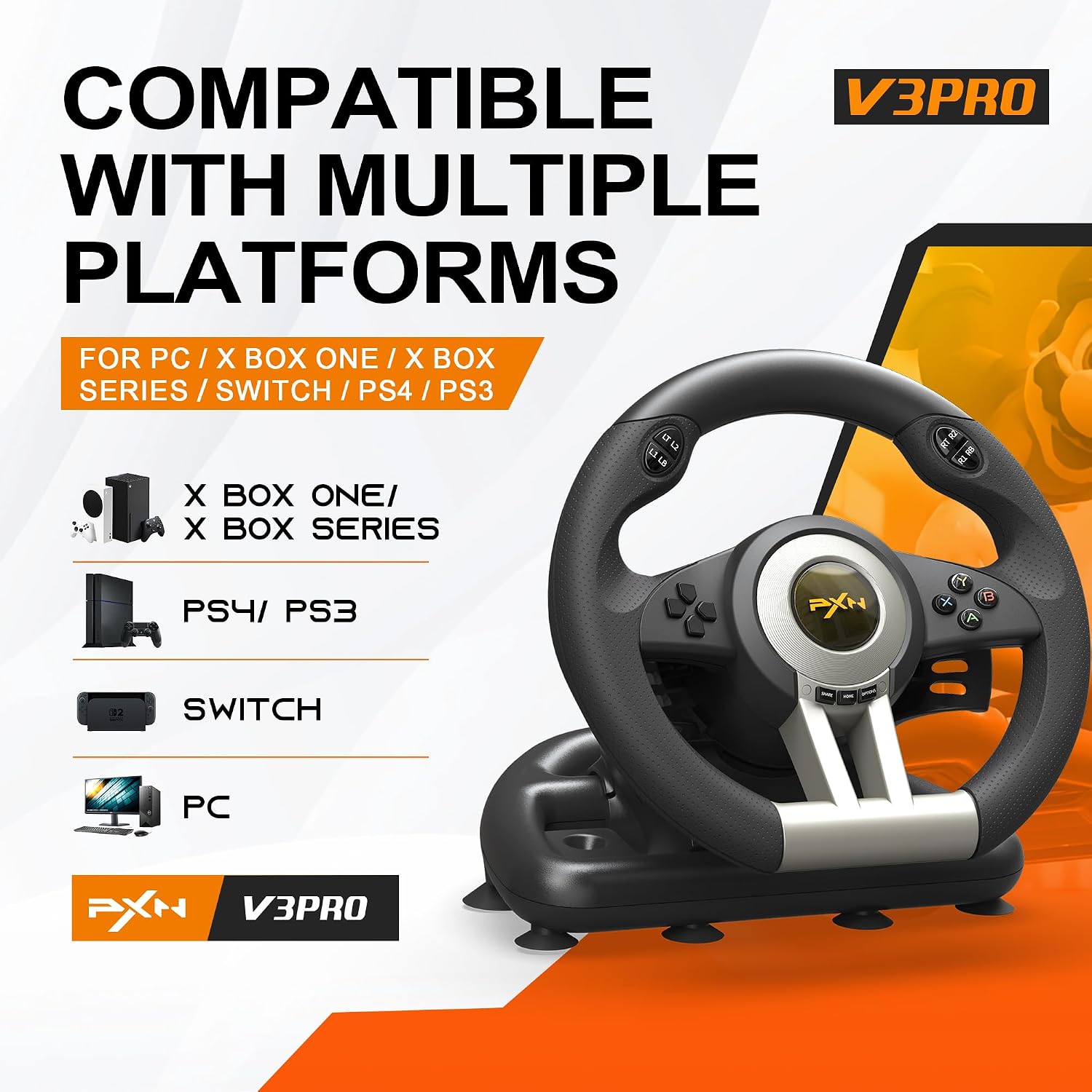 VOLANTE PARA JUEGOS PXN V3 PRO CON PEDALES - 2