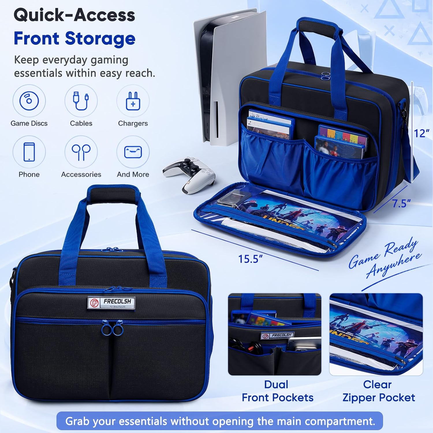 ESTUCHE PARA CONSOLA FRECOLSH COMPATIBLE CON PS5, PS5 PRO Y PS5 SLIM NEGRO - 5
