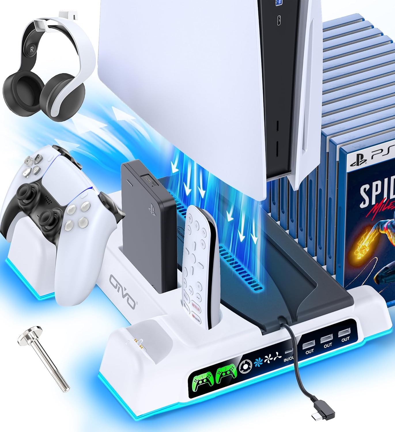 BASE Y ESTACIÓN DE ENFRIAMIENTO OIVO PARA PS5/SLIM/PRO CON CARGADOR LED PARA CONTROLES - 1