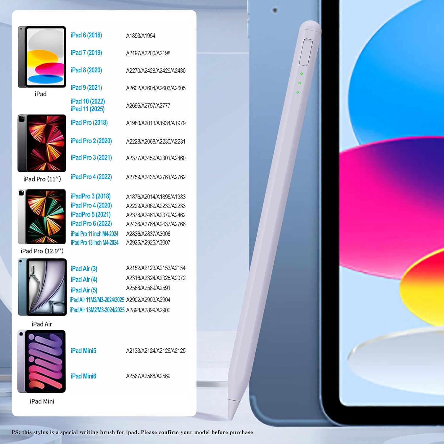 LÁPIZ STYLUS JVKZAEN PARA IPAD 11 Y 10ª GEN CON CARGA RÁPIDA Y SOPORTE PARA LÁPIZ - 2