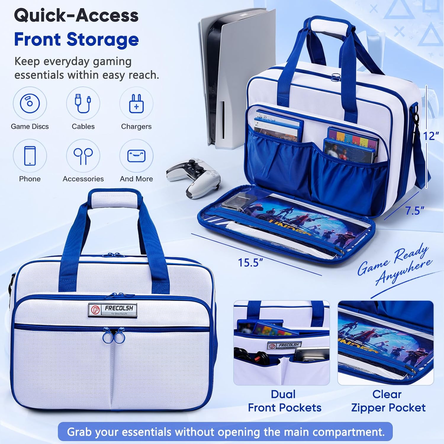 ESTUCHE PARA CONSOLA FRECOLSH COMPATIBLE CON PS5, PS5 PRO Y PS5 SLIM BLANCO - 5