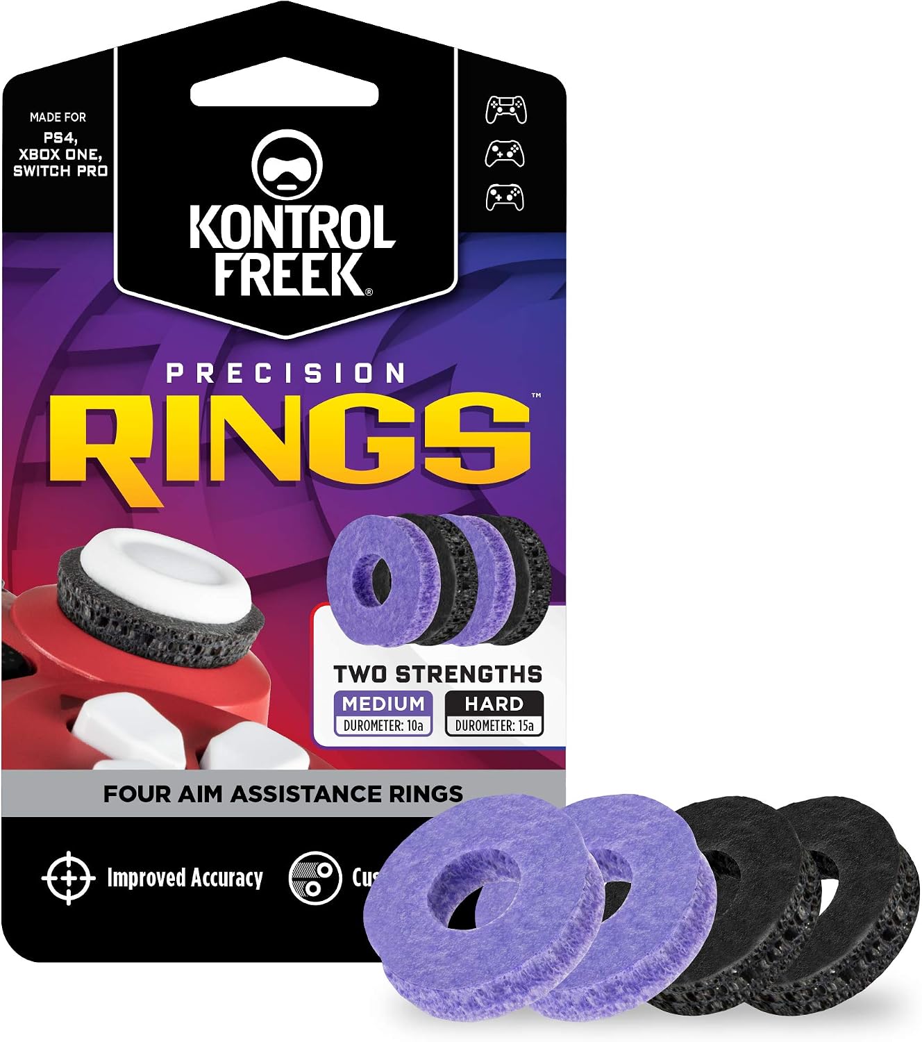 ANILLOS DE PRECISIÓN KONTROLFREEK PARA CONTROL PS4, PS5, XBOX ONE, XBX, SWITCH PRO Y SCUF NEGRO Y MORADO - 1