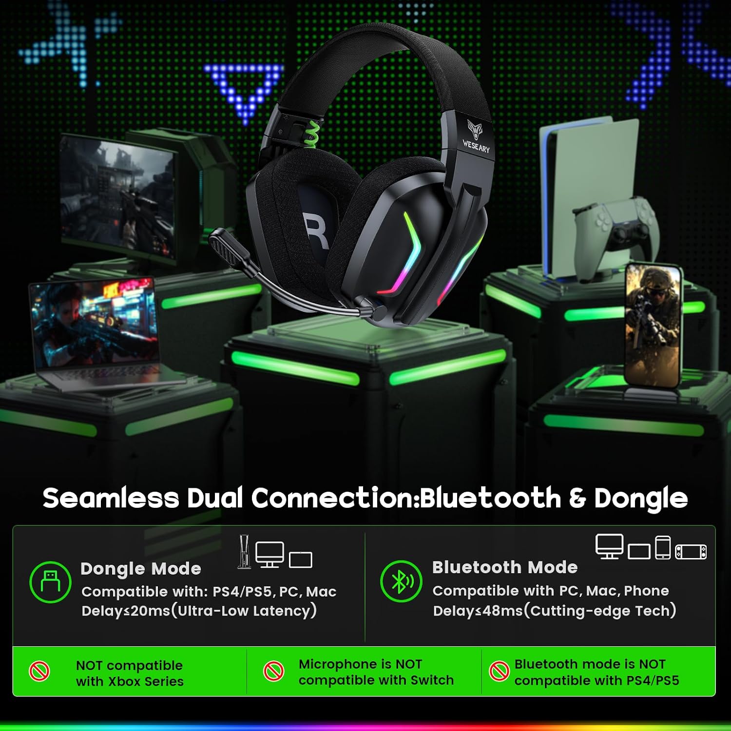AUDÍFONOS INALÁMBRICOS PARA GAMING WESEARY WG1 NEGRO - 2