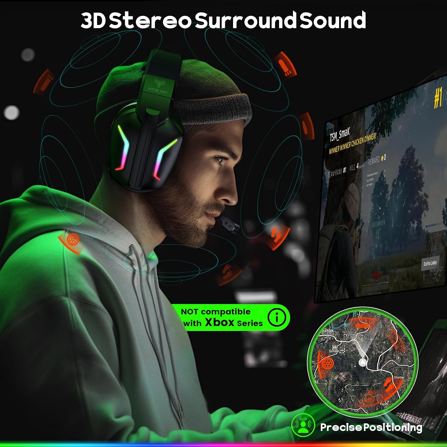 AUDÍFONOS INALÁMBRICOS PARA GAMING WESEARY WG1 NEGRO - 3