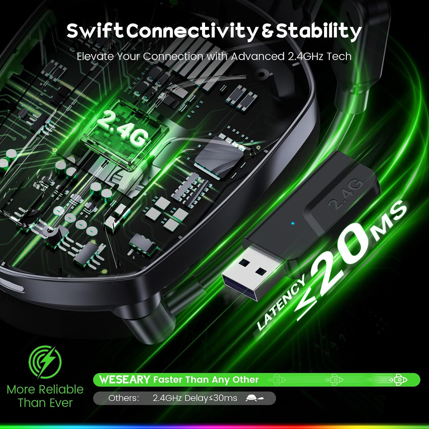AUDÍFONOS INALÁMBRICOS PARA GAMING WESEARY WG1 NEGRO - 4