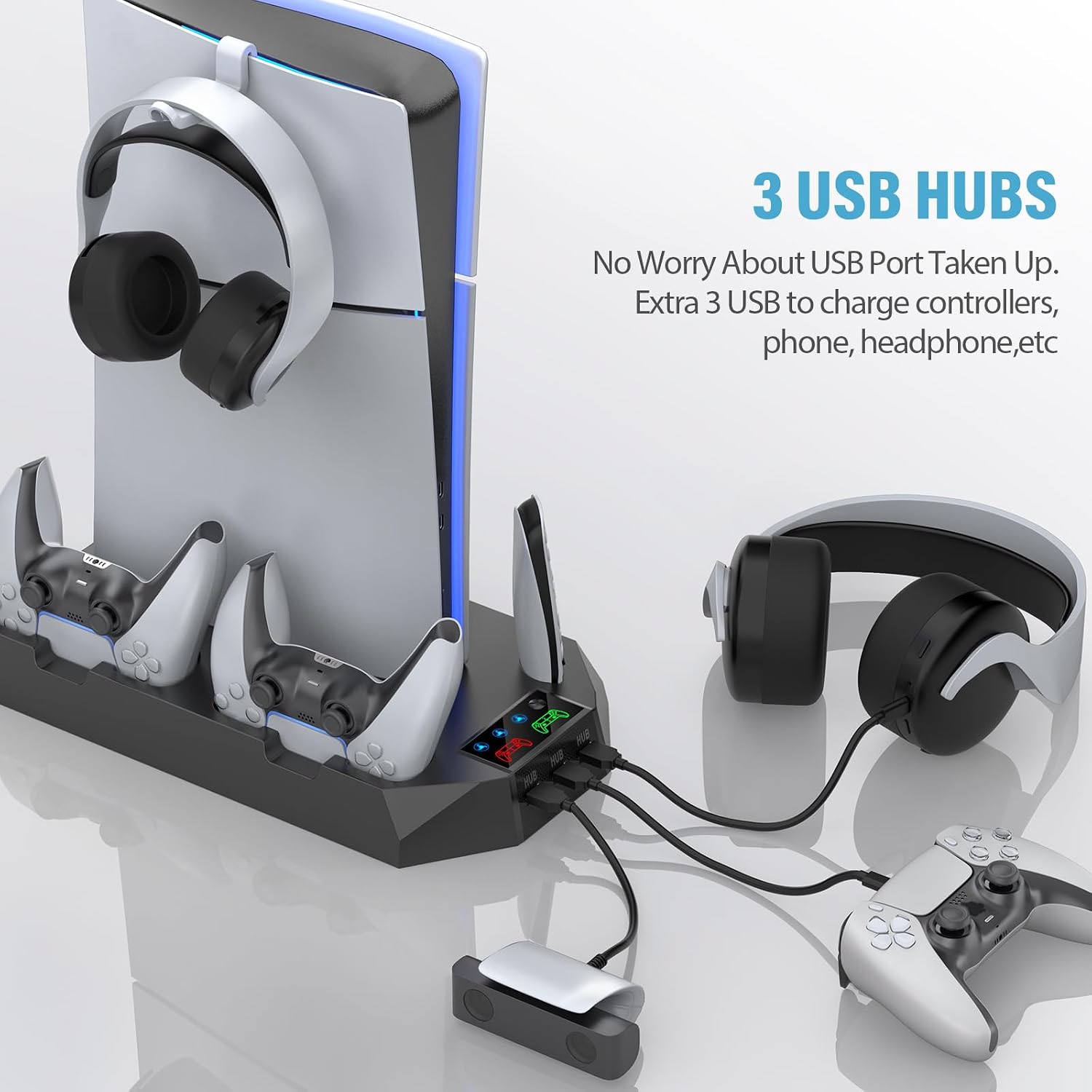 BASE CON VENTILADOR Y CARGADOR PARA CONTROLES PS5 CYKOARMOR NEGRO - 4