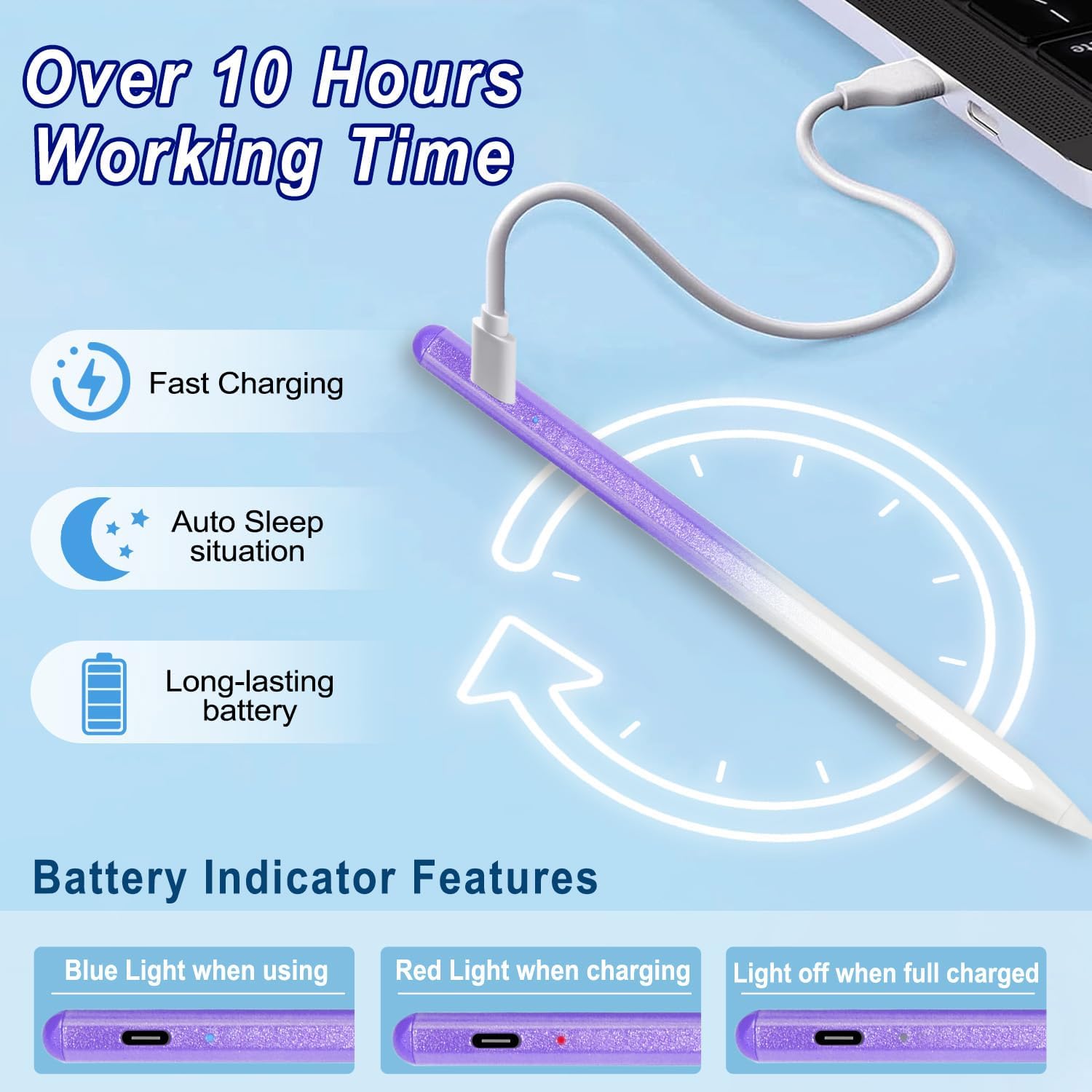 LÁPIZ STYLUS BLEBLE PARA IPAD 2018-2026 CARGA RÁPIDA MORADO - 2