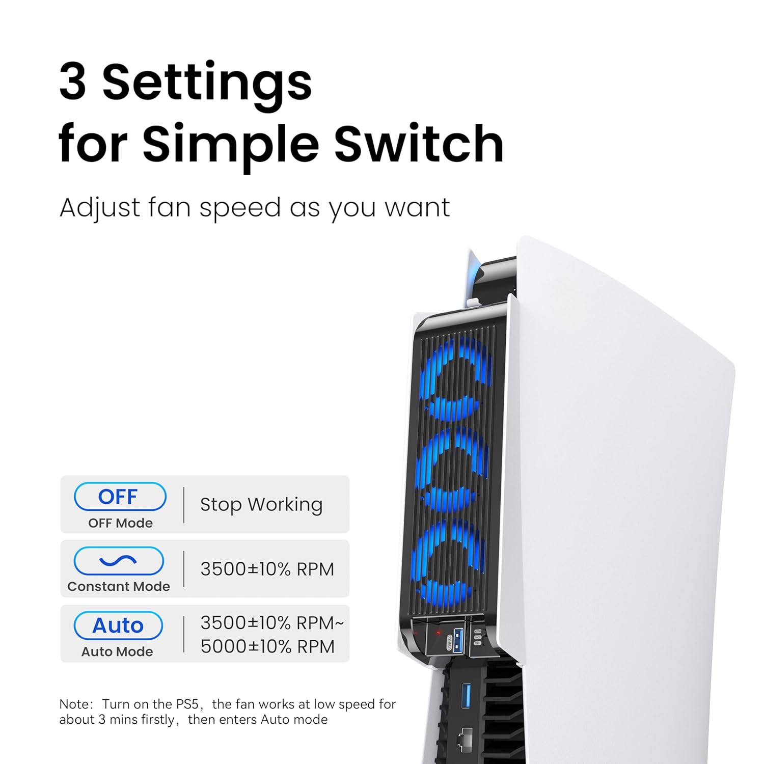 VENTILADOR DE ENFRIAMIENTO KIWIHOME PARA PS5 2020 CON USB 3.0 Y VELOCIDAD AJUSTABLE - 4