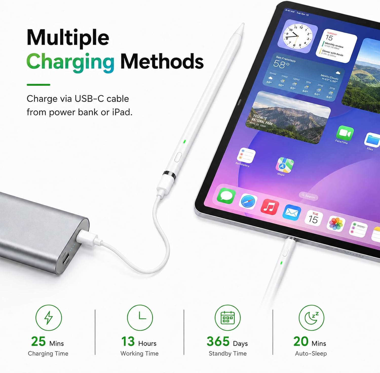 LÁPIZ TÁCTIL KIROSA PENCIL 1RA GENERACIÓN PARA APPLE IPAD 2018-2026 CON CARGA RÁPIDA USB-C - 3