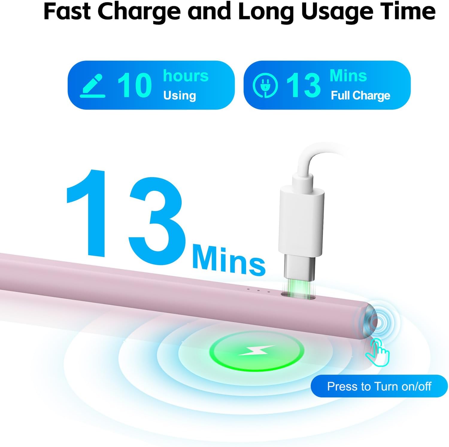 LÁPIZ STYLUS ASPAPER PARA IPAD 2018-2026 CARGA RÁPIDA 13 MINUTOS COLOR ROSA - 3
