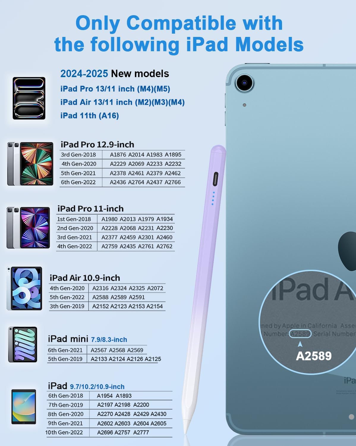 LÁPIZ STYLUS DOGAIN A8 PARA IPAD 2018-2026 MORADO DEGRADADO - 2