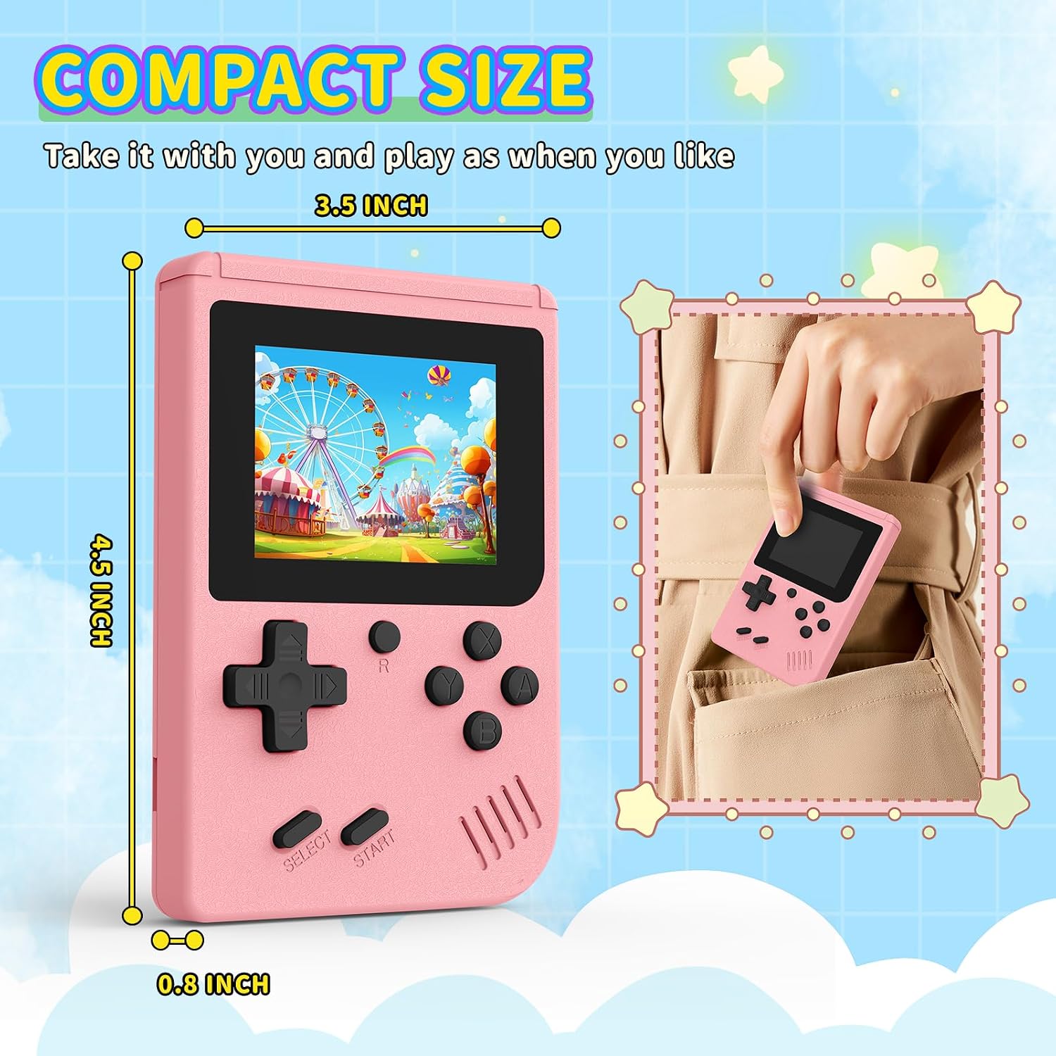 CONSOLA PORTÁTIL DE VIDEOJUEGOS RETRO AQHH MODELO MINI ROSA CON 400 JUEGOS CLÁSICOS Y PANTALLA DE 3 PULGADAS - 2