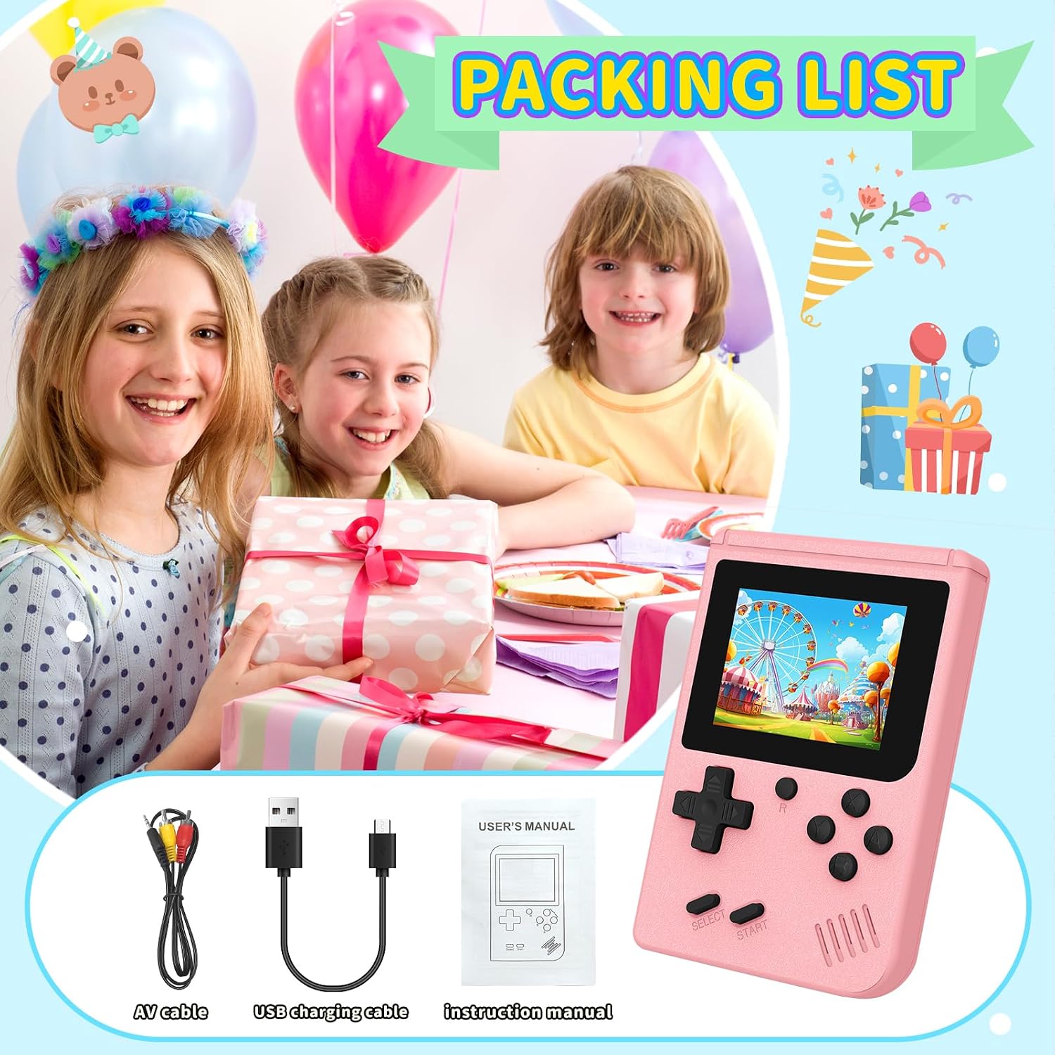 CONSOLA PORTÁTIL DE VIDEOJUEGOS RETRO AQHH MODELO MINI ROSA CON 400 JUEGOS CLÁSICOS Y PANTALLA DE 3 PULGADAS - 3