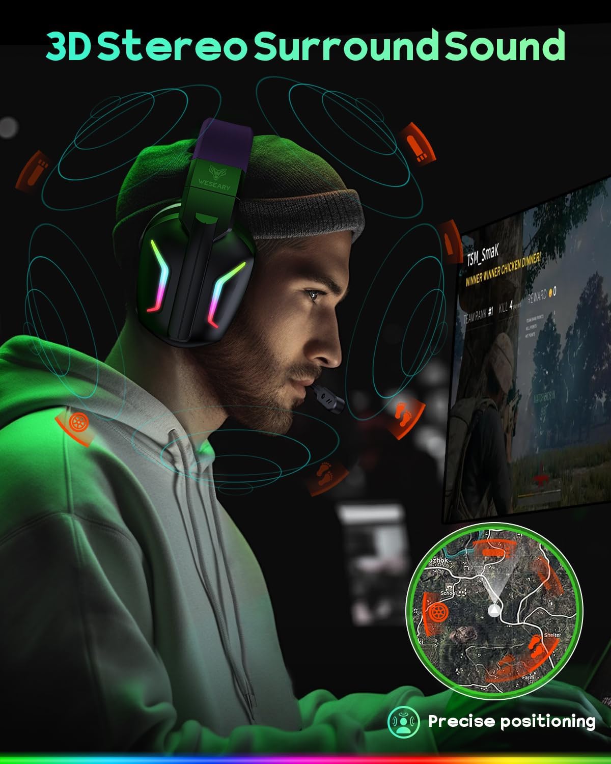 AUDÍFONOS INALÁMBRICOS PARA GAMING WESEARY WG1 2.4GHZ USB PARA PS5, PS4, PC, SWITCH Y MAC - 3